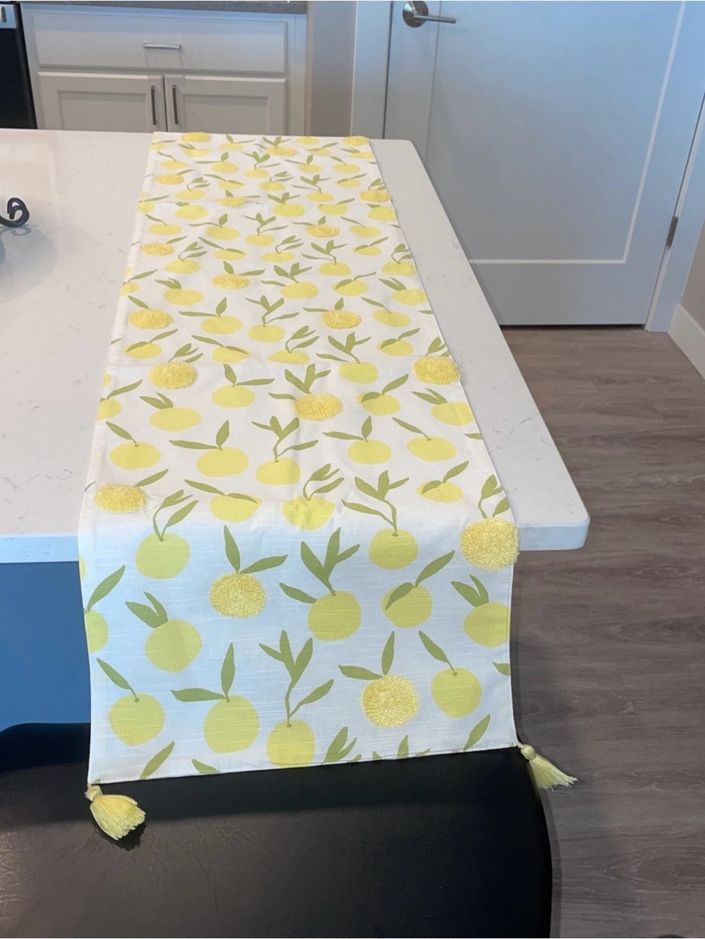 Yellow Lemon Print Table Runner with Tassels